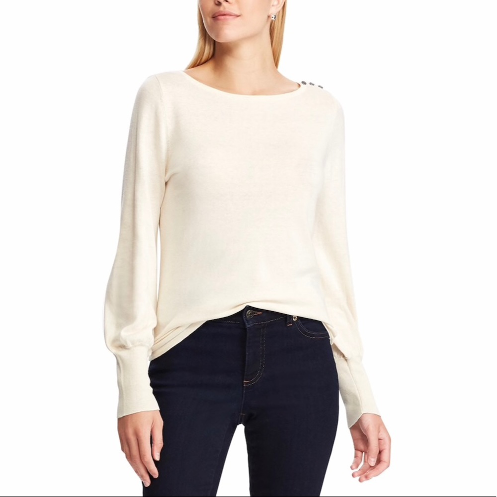 CHAPS Button Shoulder Light Weight Cream Sweater